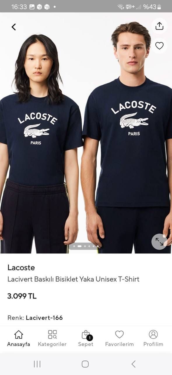 Lcoste Lacivert Yetişkin T-shirt