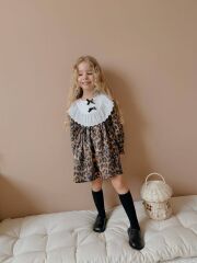 Dantel Yaka Leopar Elbise