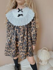 Dantel Yaka Leopar Elbise