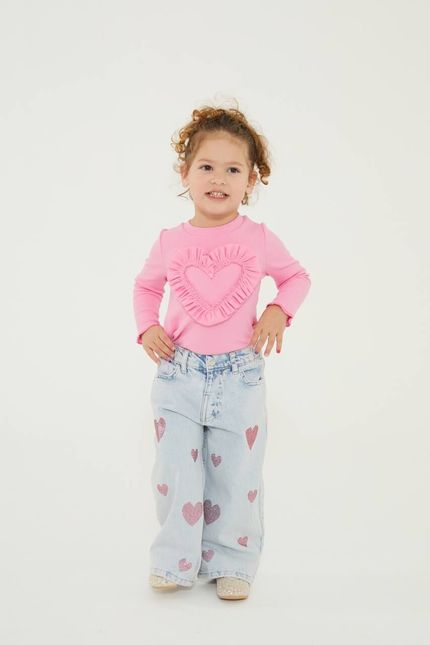 Işıltılı Kalpli Jeans Takım