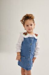 Nakış Yaka Detay Denim Jile Takım