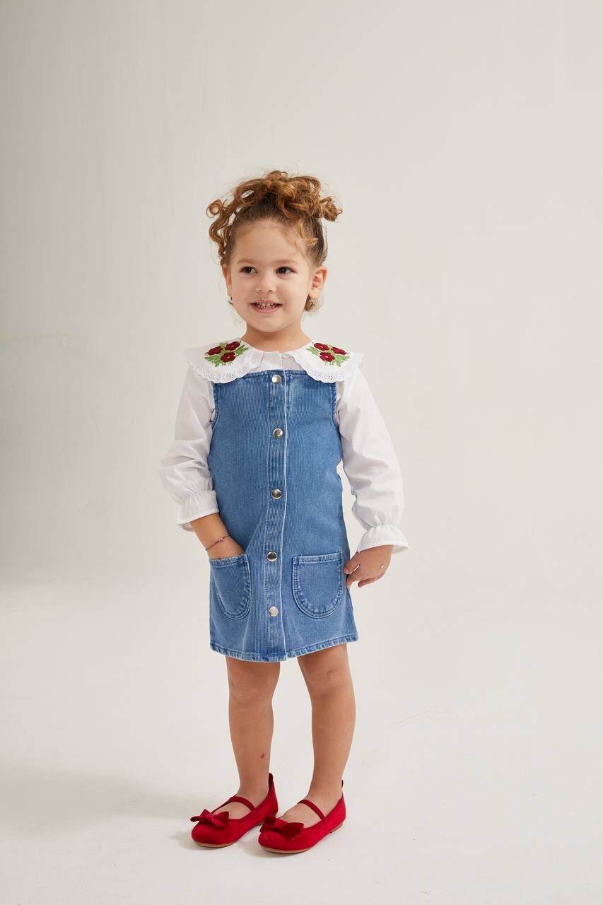 Nakış Yaka Detay Denim Jile Takım