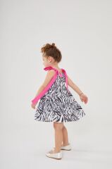 Zebra Omuz Bağlama Kız Çocuk Elbise