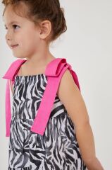 Zebra Omuz Bağlama Kız Çocuk Elbise