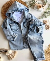 Kapşonlu Jeans kombin Takım
