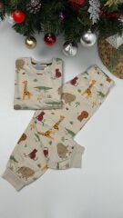 Yeni Sezon Tam Pamuk Animal Unisex Pijama Takımı