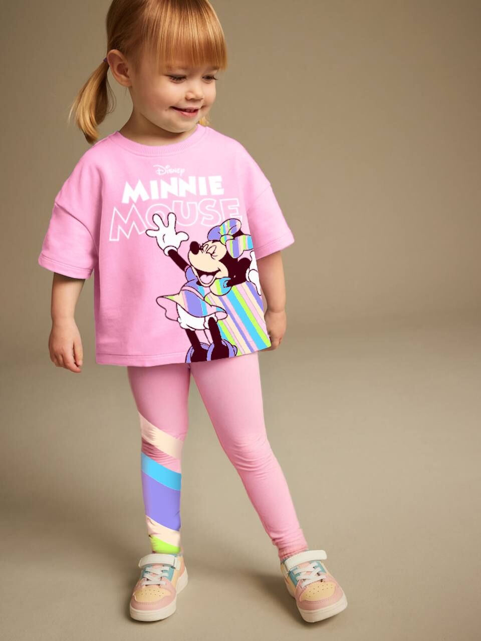 Minnie Mause Gökkuşağı Taytlı Kız Çocuk Takım