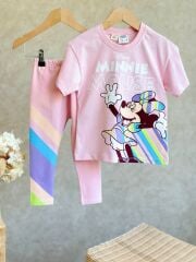Minnie Mause Gökkuşağı Taytlı Kız Çocuk Takım