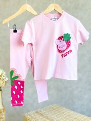 Peppa Çilek Detay Taytlı Kız Çocuk Takım