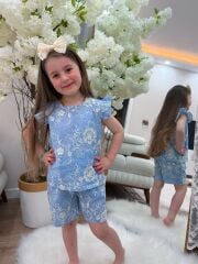 Aplike Nakış Şortlu Kız Çocuk Takım ( Tac Hediyeli)