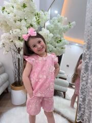 Aplike Full Nakış Kız Şortlu Takım ( Tac Hediyeli )