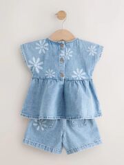 Çiçekli Yumuşak Denim Takım