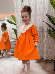 Dantel Yaka Tam Pamuk Elbise