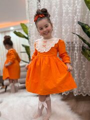 Dantel Yaka Tam Pamuk Elbise