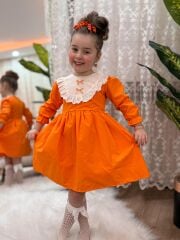 Dantel Yaka Tam Pamuk Elbise