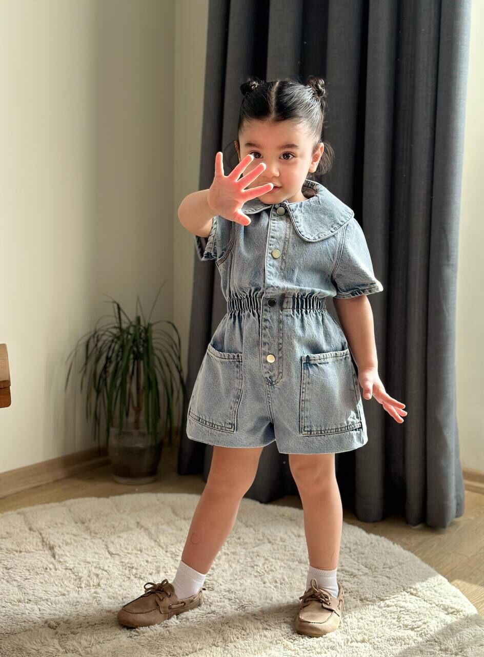 Yaka ışıltılı Yumuşak Denim Tulum