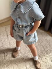 Yaka ışıltılı Yumuşak Denim Tulum