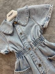 Yaka ışıltılı Yumuşak Denim Tulum