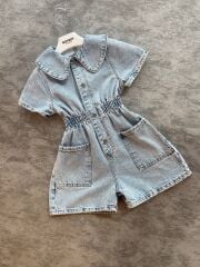 Yaka ışıltılı Yumuşak Denim Tulum