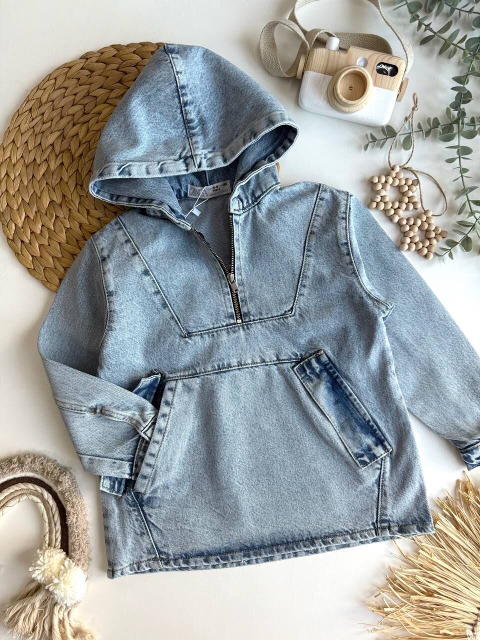 Zra Kapşonlu Fermuarlı Denim Sweatshirt