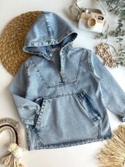 Zra Kapşonlu Fermuarlı Denim Sweatshirt