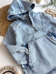 Zra Kapşonlu Fermuarlı Denim Sweatshirt