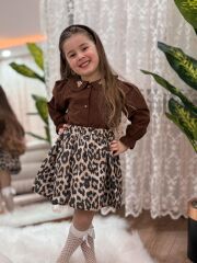 Nakış Yakalı Leopar Etekli Takım