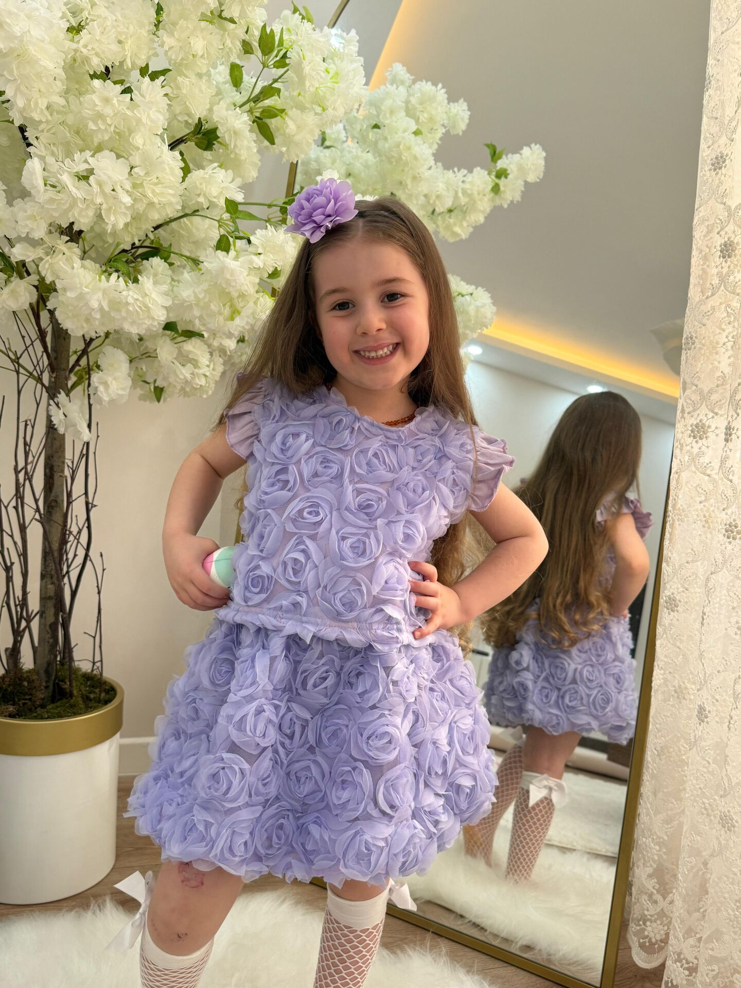 Lila Gül Balon Etek Kız Çocuk Takım