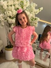 Pembe Gül Balon Etek Kız Çocuk Takım