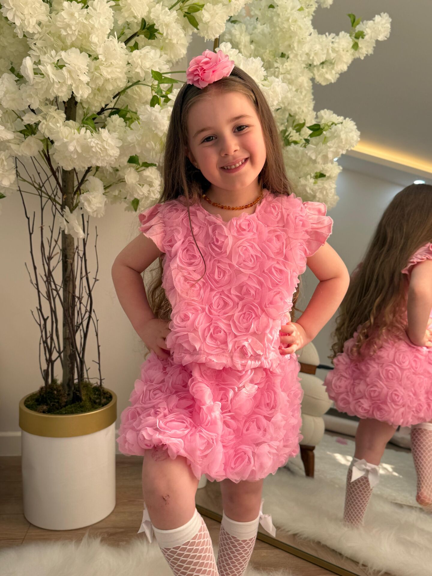 Pembe Gül Balon Etek Kız Çocuk Takım