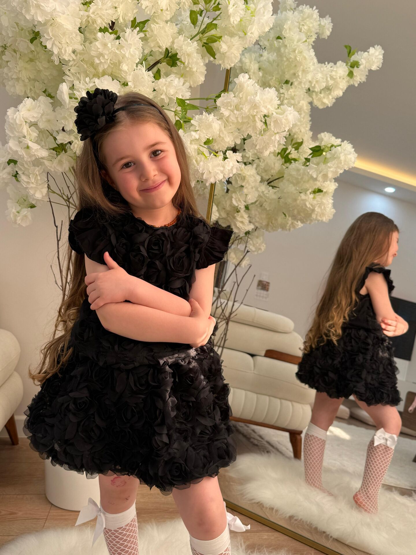 Siyah Gül Balon Etek Kız Çocuk Takım