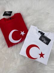 Tam Pamuk Ay yıldızlı Çocuk T-shirt
