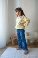 Yakalı Jeans Kız Çocuk Takım
